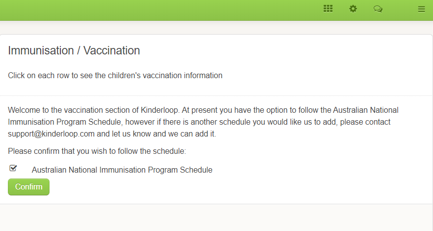 i tilfælde af Varme bang Kinderloop's Immunisation Schedule Feature – Kinderloop